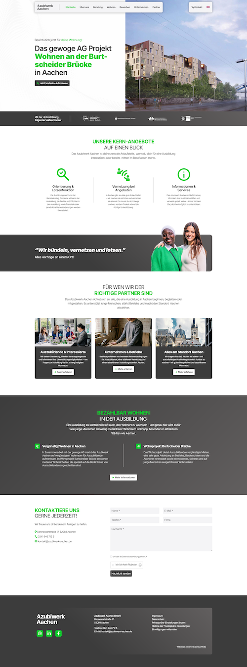 Webdesign Referenz: Screenshot der Website vom Azubiwerk Aachen