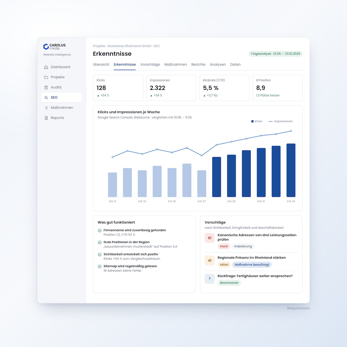 Beispiel SEO Screenshot aus dem Carolus Media Website Intelligence Tool