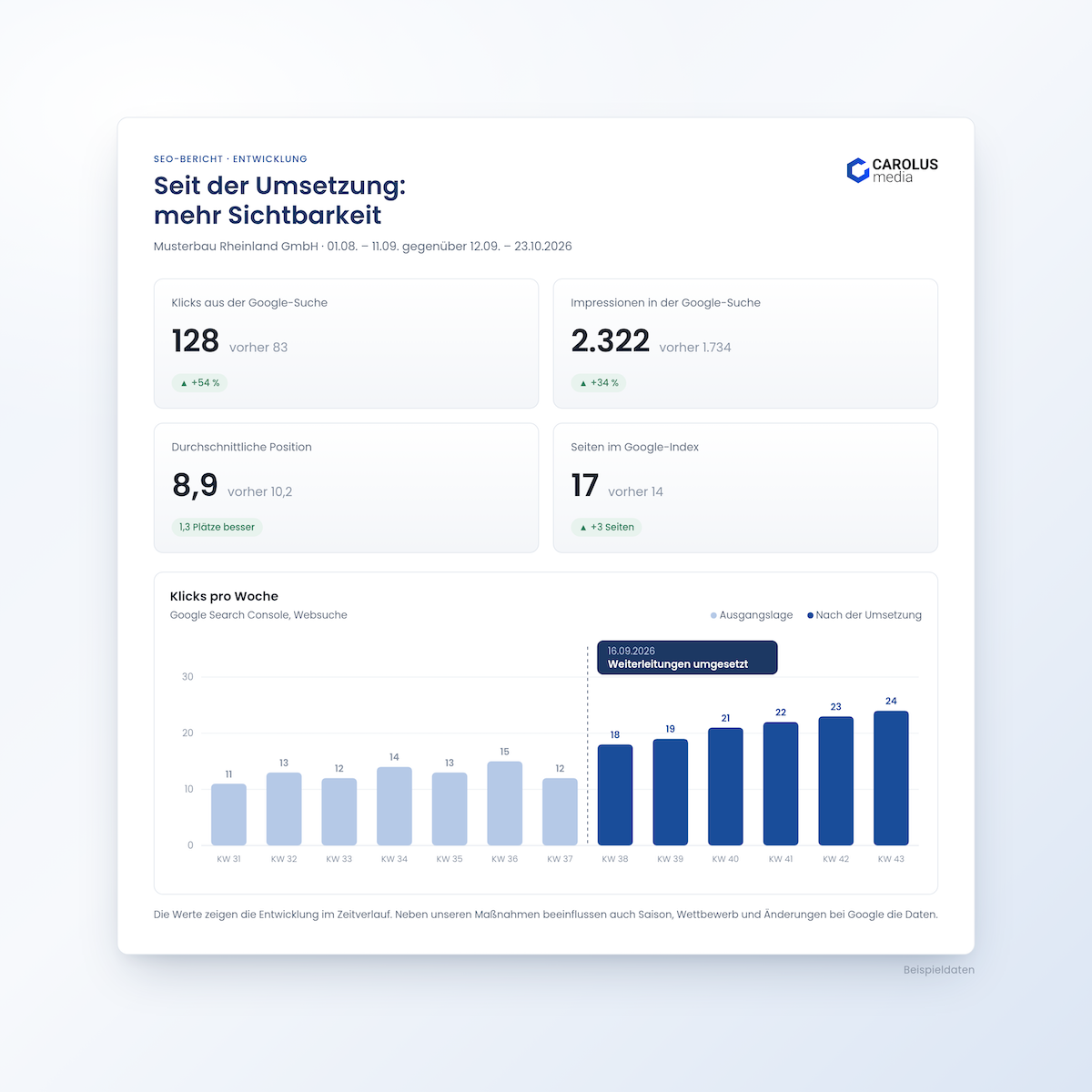 Beispiel SEO Screenshot aus dem Carolus Media Website Intelligence Tool